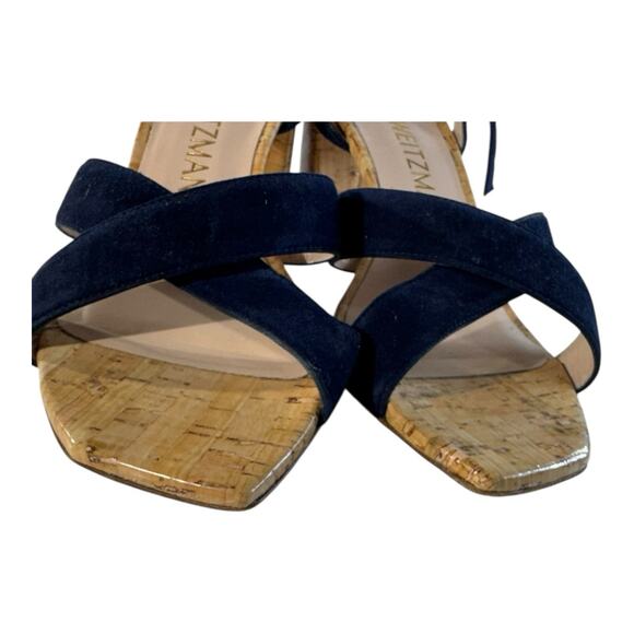 Stuart Weitzman Analeigh 75 Suede Sandal Navy Size 8.5 European Summer Chic Cork - Picture 7 of 10